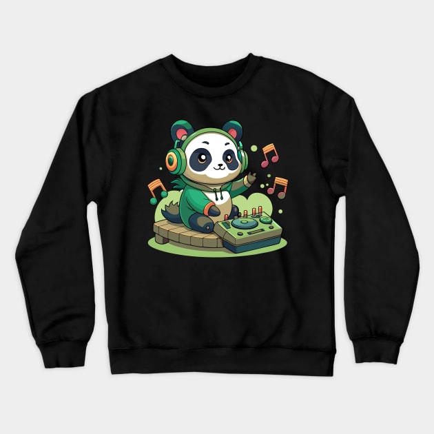 cute panda playing dj music Crewneck Sweatshirt by Shapwac12